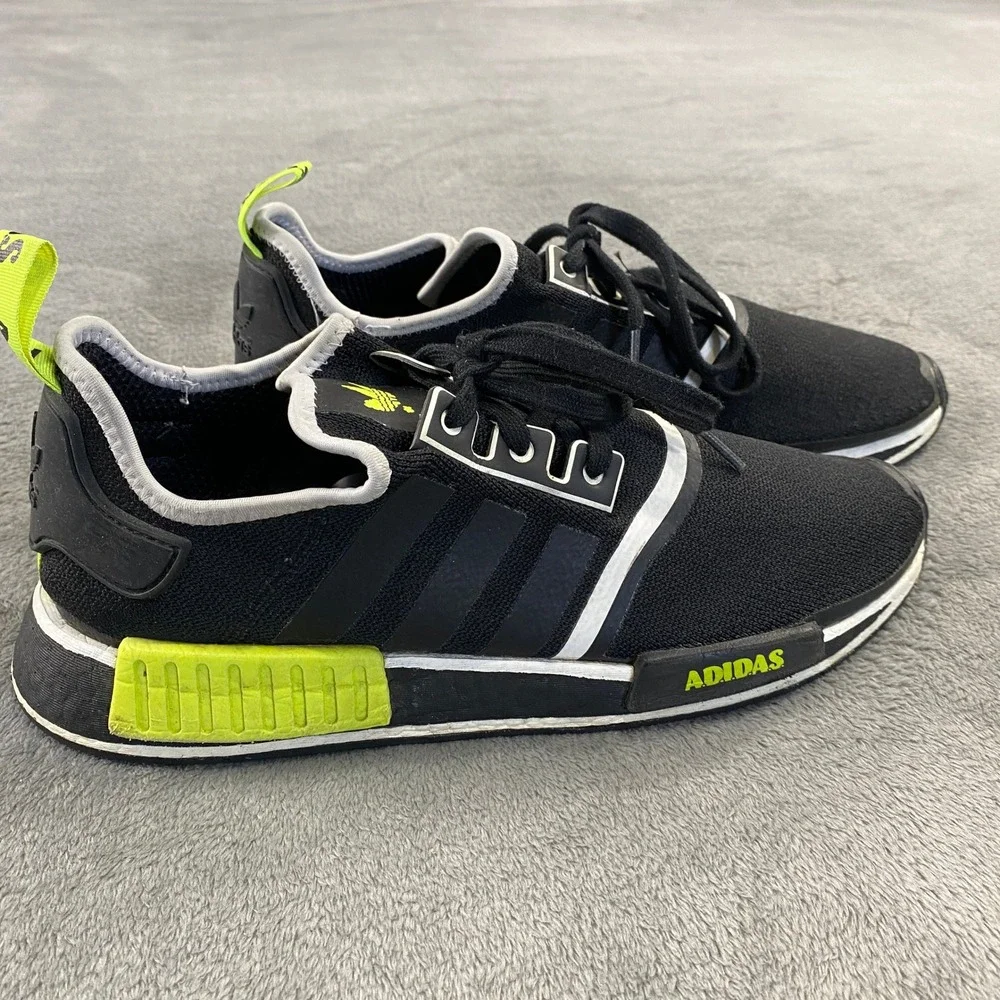 Adidas NMD R1 Black Neon‎ Yellow Mens Sz 12 GV7183 Shoes Sneakers